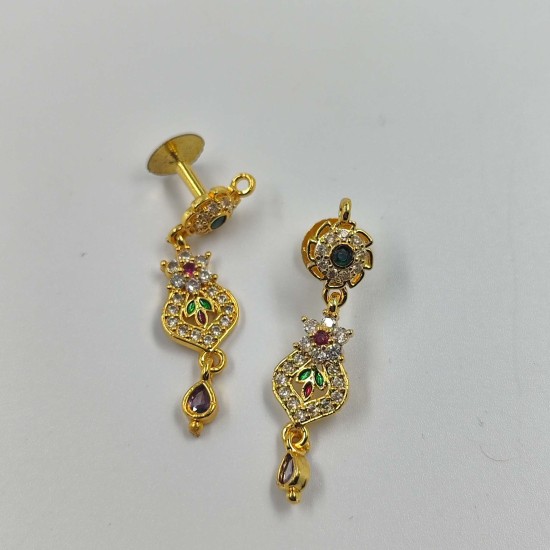 Traditional Ad Mini Earrings Chakr Design Motif with Flower Pandent In Multi Colour Stones ER033