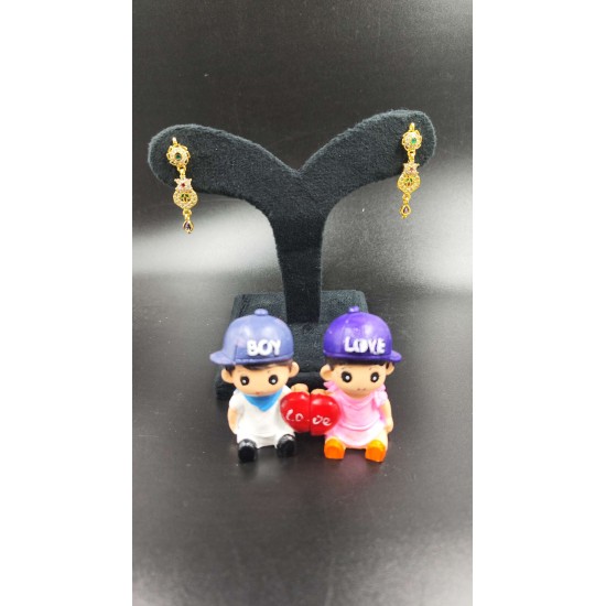 Traditional Ad Mini Earrings Chakr Design Motif with Flower Pandent In Multi Colour Stones ER033