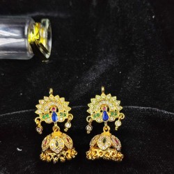 Peacock Inspired Ad Jhumka Earrings with Kundan and Gemstone Detailing In Multi Colours ER034