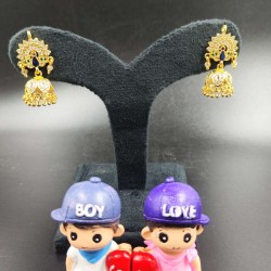 Peacock Inspired Ad Jhumka Earrings with Kundan and Gemstone Detailing In Multi Colours ER034