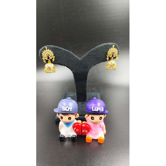 Peacock Inspired Ad Jhumka Earrings with Kundan and Gemstone Detailing In Multi Colours ER034