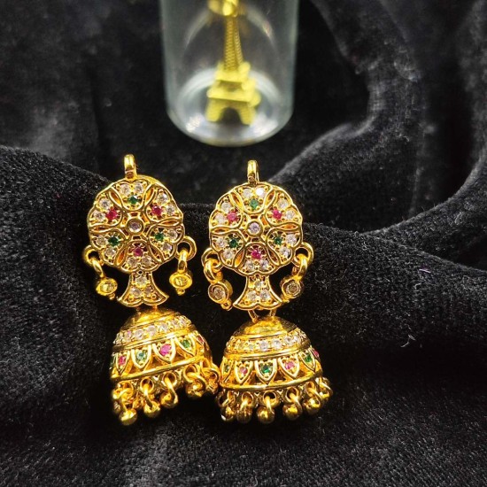 Flower Inspired Ad Jhumka Earrings with Kundan and Gemstone Detailing In Multi Colours ER035