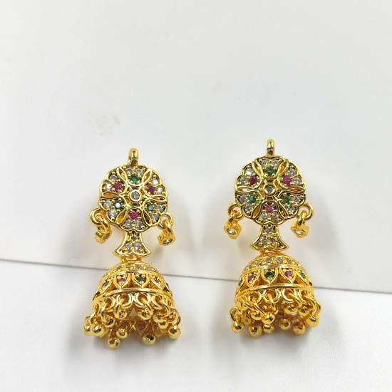 Flower Inspired Ad Jhumka Earrings with Kundan and Gemstone Detailing In Multi Colours ER035