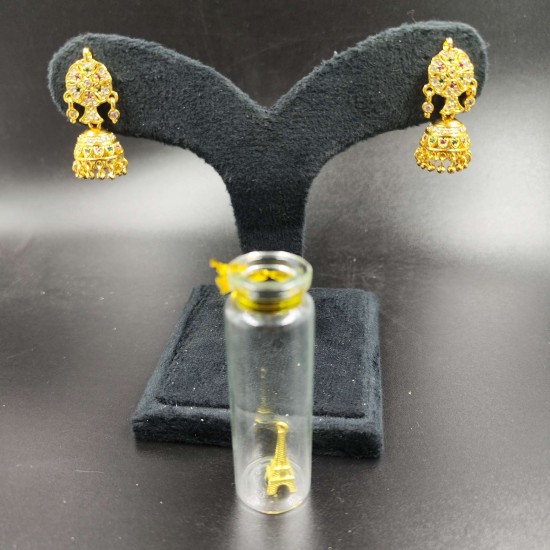 Flower Inspired Ad Jhumka Earrings with Kundan and Gemstone Detailing In Multi Colours ER035