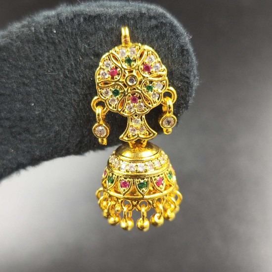 Flower Inspired Ad Jhumka Earrings with Kundan and Gemstone Detailing In Multi Colours ER035