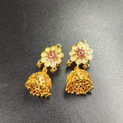 Sunflower Inspired Ad Jhumka Earrings with Kundan and Gemstone Detailing In Pink And Green Colours ER036