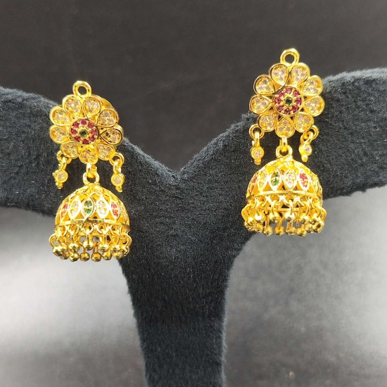 Sunflower Inspired Ad Jhumka Earrings with Kundan and Gemstone Detailing In Pink And Green Colours ER036