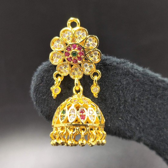 Sunflower Inspired Ad Jhumka Earrings with Kundan and Gemstone Detailing In Pink And Green Colours ER036