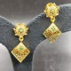 Traditional Ad Mini Earrings With Flower Design and Diamond Pandent Motif In Green Colour Stones ER031