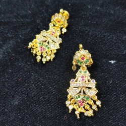 Ad earrings in temple design with pital pech multi colour er-004