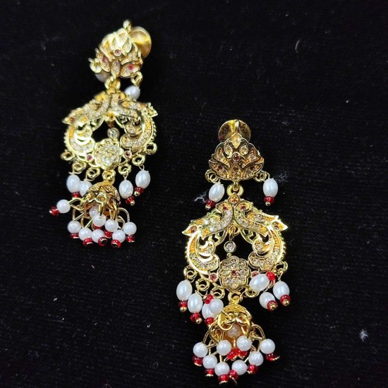 AD earrings with jhumar design in pital pech red colour er-003