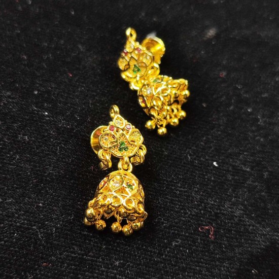 AD mini jhumki with small ghunghru with pital pech in green colour er-008