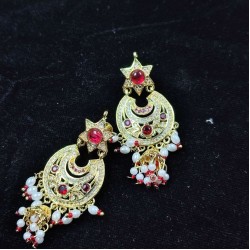 AD Earrings star design with flower pandent in pital pech red colour er-005