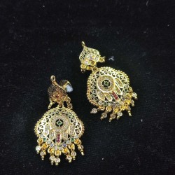 AD Earrings jali design with pital pech in green and pink colour er-007