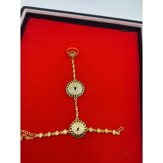 Ad Hastfool 2ps Ring Braslet  chakri design in green colour HF-001