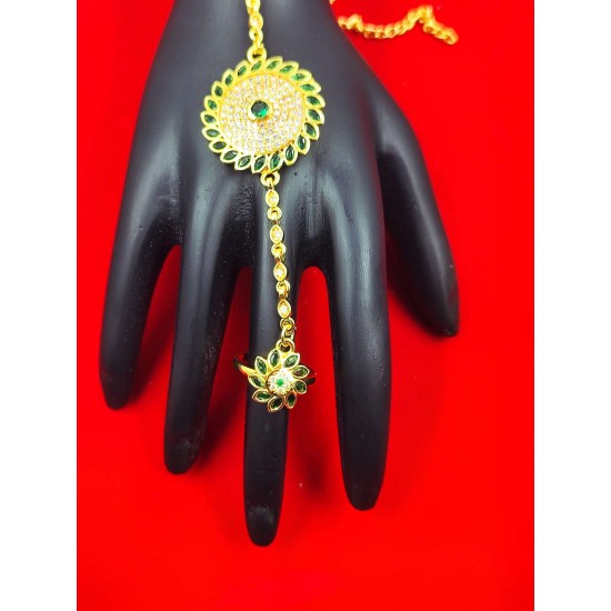 Ad Hastfool 2ps Ring Braslet  chakri design in green colour HF-001