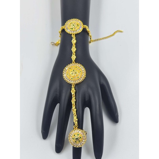 AD Hastfool 2PS Ring Braslet  AD flower circle design in green colour HF-004