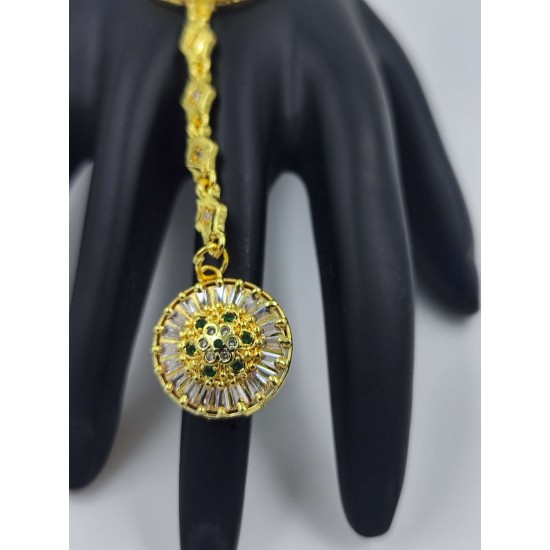 AD Hastfool 2PS Ring Braslet  AD flower circle design in green colour HF-004