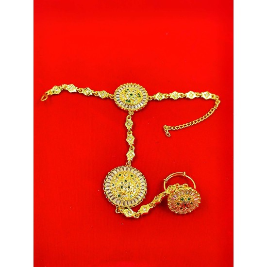 AD Hastfool 2PS Ring Braslet  AD flower circle design in green colour HF-004