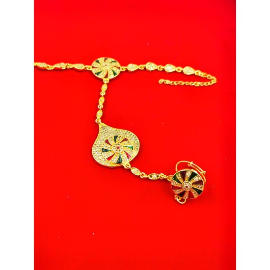 AD Hastfool 2ps Ring Braslet   Drope Chakri Design in Multi Colour HF-005