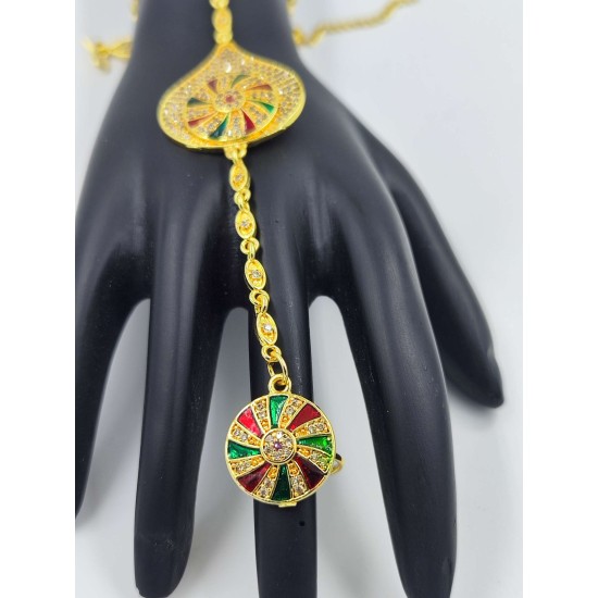 AD Hastfool 2ps Ring Braslet   Drope Chakri Design in Multi Colour HF-005