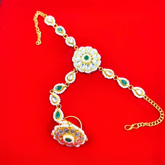 Hastfool 2ps Ring Braslet flower design in green colour HF-006