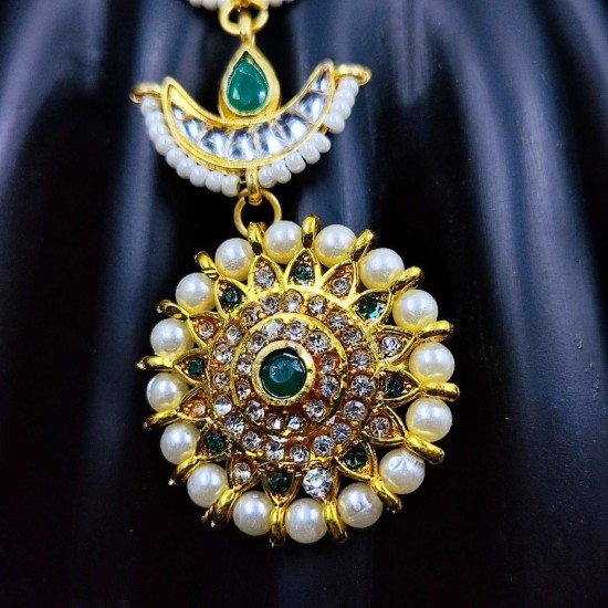 Hastfool 2ps Ring Braslet flower with half moon chain design in green colour HF-007