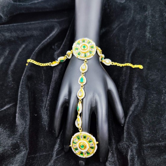 Hastfool  2ps Ring Braslet chakri design in green colour HF-008