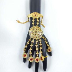 Hastfool Exquisite Gold & red Gemstone hastfool  Traditional Bridal Jewelry HF-010