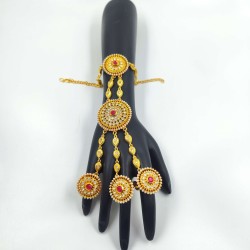Hastfool 2ps Ring Braslet 3 Fingers Chakri Design in Red Colour HF-011
