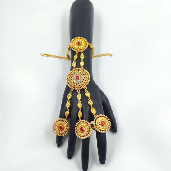 Hastfool 2ps Ring Braslet 3 Fingers Chakri Design in Red Colour HF-011