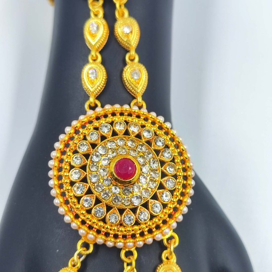 Hastfool 2ps Ring Braslet 3 Fingers Chakri Design in Red Colour HF-011