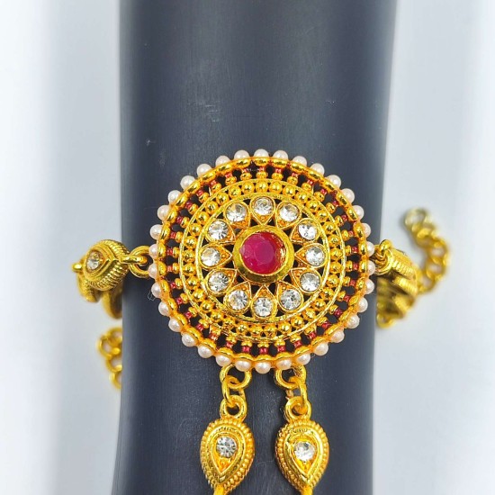 Hastfool 2ps Ring Braslet 3 Fingers Chakri Design in Red Colour HF-011