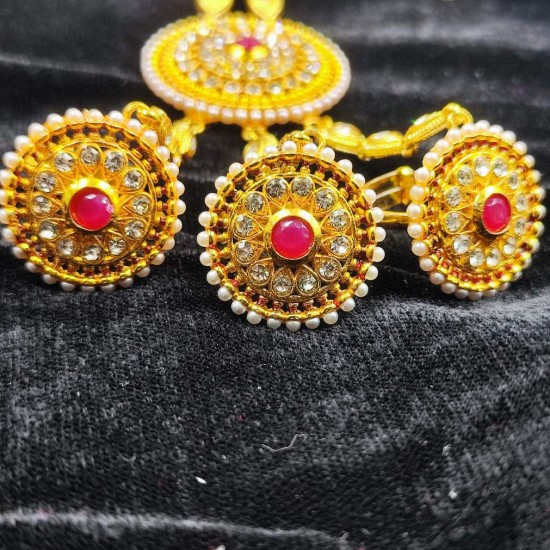 Hastfool 2ps Ring Braslet 3 Fingers Chakri Design in Red Colour HF-011