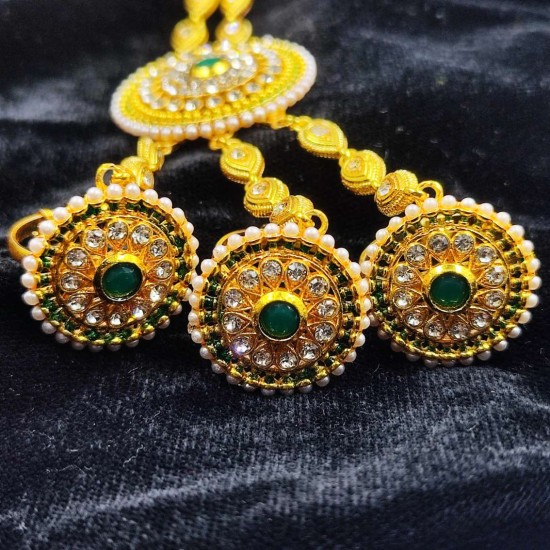 Hastfool 2ps Ring Braslet 3 fingers ring chakri design in green colour HF-012