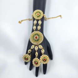 Exquisite Gold 2ps 1 Pair Hast phool Hand Harness with Pearls & Red Stones – Traditional Bridal & Festive Jewelry HF-014