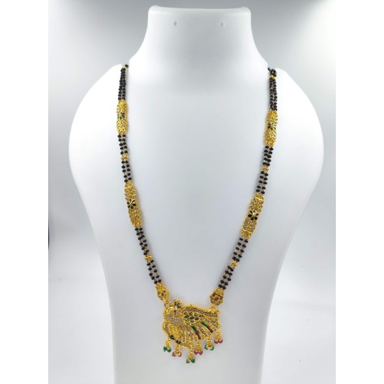 AD Mangalsutra 2 line big pandent peacock design in multi colour MS-004