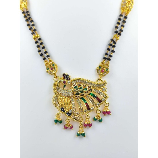 AD Mangalsutra 2 line big pandent peacock design in multi colour MS-004