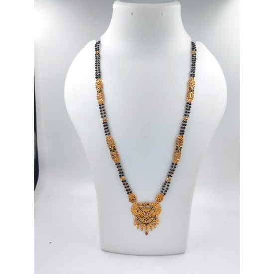 AD Mangalsutra Gerua shade 2 line big pandent  kalash design in multi colour MS-005
