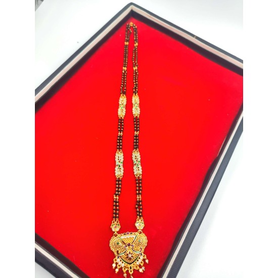 AD Mangalsutra Gerua shade 2 line big pandent  kalash design in multi colour MS-005