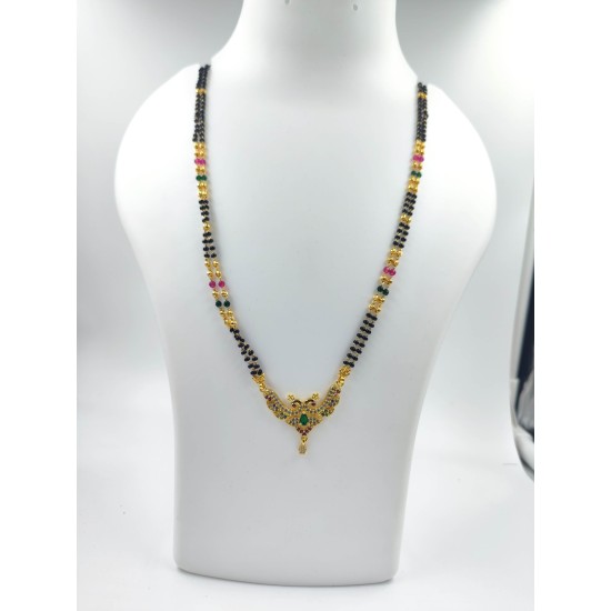 AD Mangalsutra 2 line small pandent peacock design in multi colour MS-008