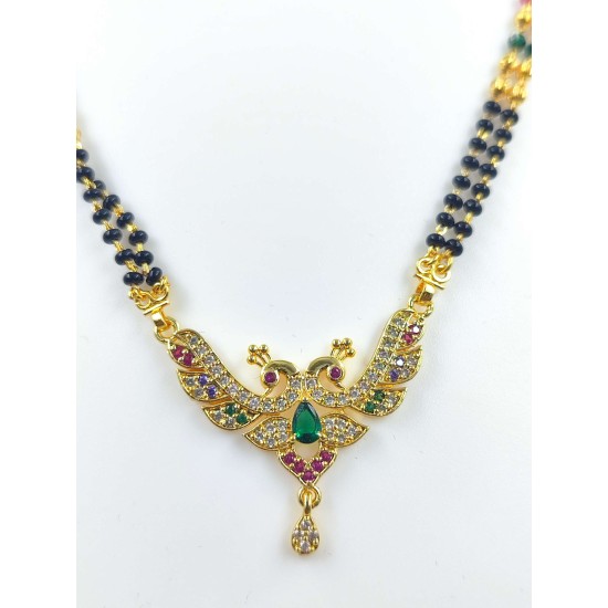 AD Mangalsutra 2 line small pandent peacock design in multi colour MS-008