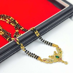 AD Mangalsutra 2 line small pandent peacock design in multi colour MS-008