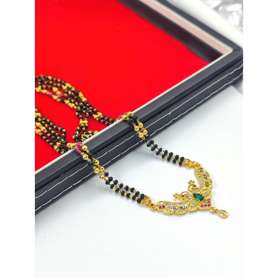 AD Mangalsutra 2 line small pandent peacock design in multi colour MS-008