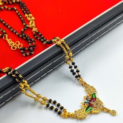 AD Mangalsutra 2 line small pandent peacock with meena design in multi colour MS-011