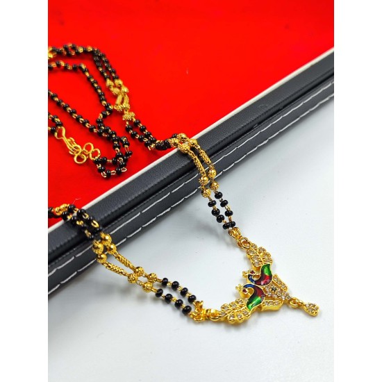 AD Mangalsutra 2 line small pandent peacock with meena design in multi colour MS-011
