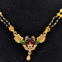 AD Mangalsutra 2 line small pandent peacock with meena design in multi colour MS-011