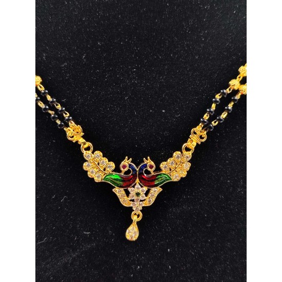 AD Mangalsutra 2 line small pandent peacock with meena design in multi colour MS-011