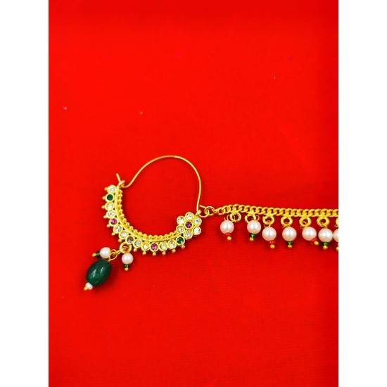 Nath nose ring 7 stones in red green colour NR-001