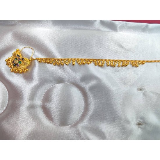 Nath nose ring flower in green mehroon meena colour NR-003